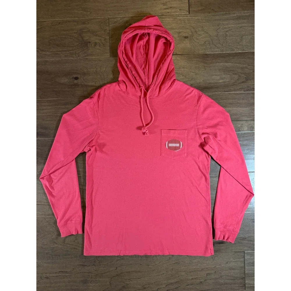 Vineyard Vines Mens Pink Football Graphic Hooded‎ Long Sleeve T-Shirt Small